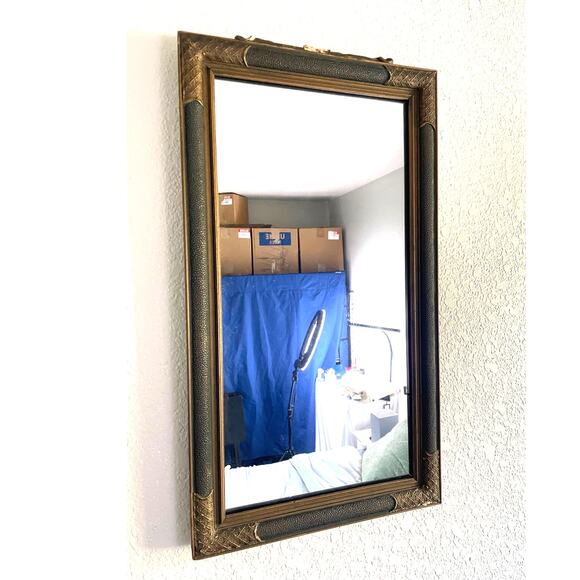 Vintage Ornate Rectangular Mirror 22x12” - Distressed Gold Frame - Picture 6 of 6